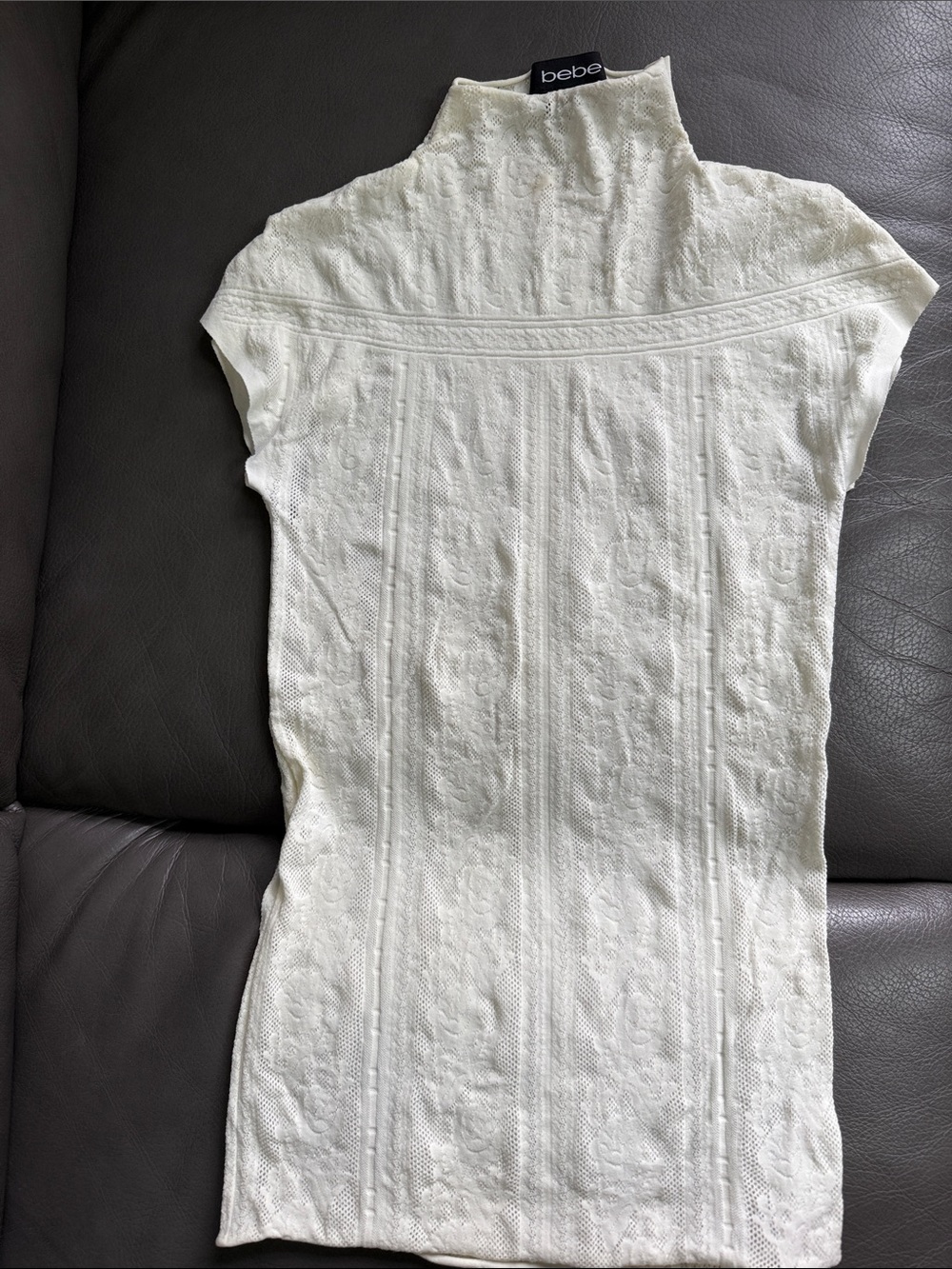 bebe Cream Textured Mock Neck Tank